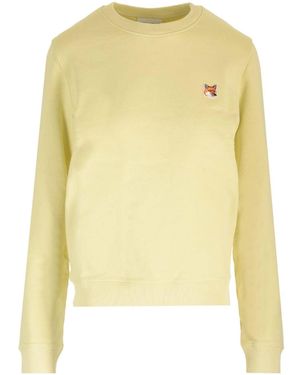 Maison Kitsuné Maison Kitsuné Fox Head Patch Crewneck Sweatshirt - Yellow