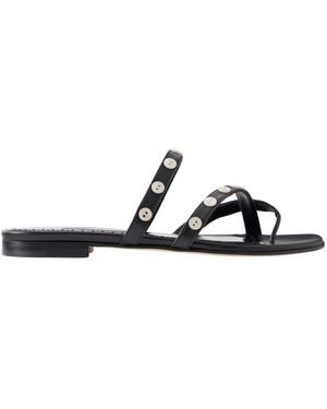 Manolo Blahnik Button-Embellished Leather Sandals - White