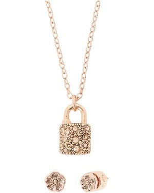 COACH Two-Piece Set Including Pendant Necklace And Earrings - White