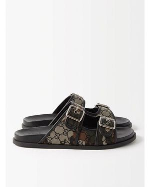 Gucci Gg Monogram Double Buckle Sandals in Brown for Men | Lyst