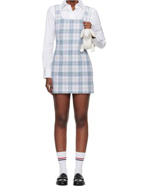 Thom Browne Plaid Suspender Dress - White