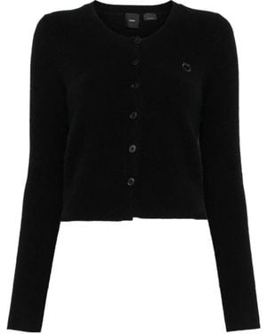 Pinko Logo Embroidered Button-Up Cardigan - Black