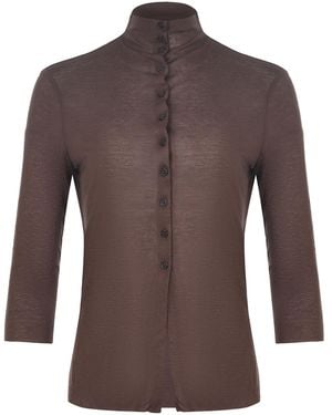 Alysi Long Sleeve Fine-Knit Top - Brown
