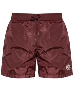 Moncler Label Patch Drawstring Swim Shorts - Red