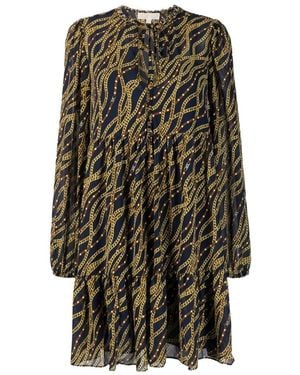Michael Kors Michael V-Neck Long-Sleeved Mini Dress - Black