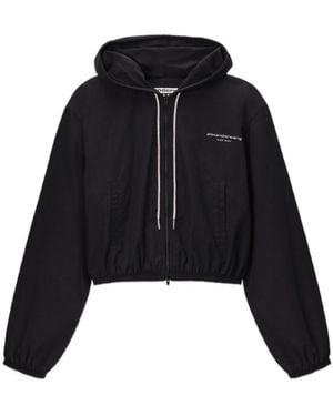 Alexander Wang Cropped Rhinestone Hooded Jacket - Black