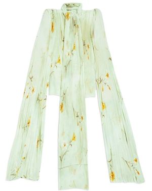 Balenciaga Floral Printed Pleated Blouse Top - White