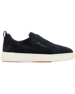 Santoni Victory Logo-Printed Slip-On Trainers - Blue