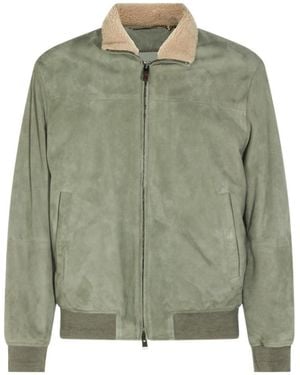 Canali Shearling Collar Zip-Up Jacket - Green
