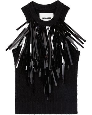 Jil Sander Fringed Trim Sleeveless Knitted Top - Black