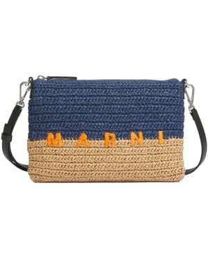 Marni Logo Embroidered Wovened Clutch Bag - Blue