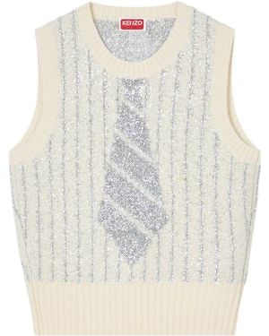 KENZO Lurex Detailed Sleeveless Vest - White
