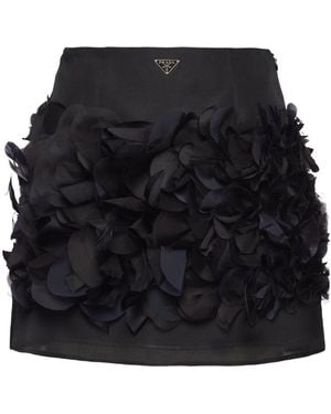 Prada Enamel Triangle-Logo Straight Hem Mini Skirt - Black