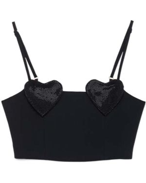 Blumarine Heart-Patch Crop-Top - Black
