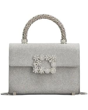 Roger Vivier Flower Strass Jewel Buckle Clutch Bag Mini - Grey