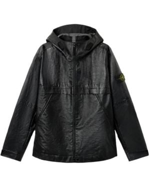 Stone Island Hooded Jacket With Concealed Zip Pockets - Black
