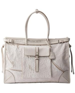 Prada Bonnie Printed Linen And Leather Tote Bag - Natural