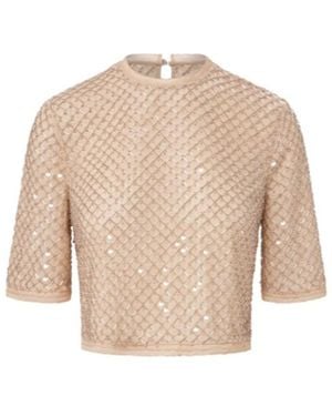 Veronica Beard Beaded Embellished Top - Natural