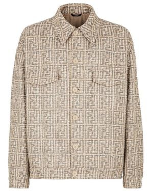 Fendi Ff Monogram Embroidered Buttoned Jacket - Natural
