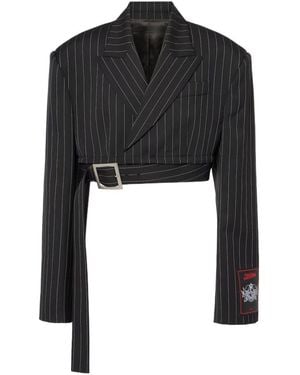 Jean Paul Gaultier Pinstripe Cropped Blazer - Black
