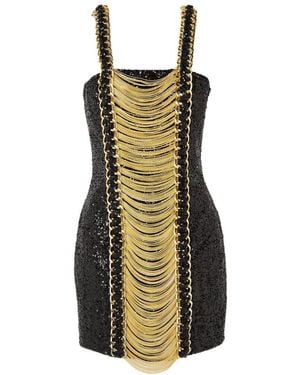 Balmain Logo Embellished Sequined Dress - Black