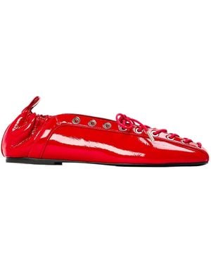 Ganni Lace Up Ballet Pumps - Red