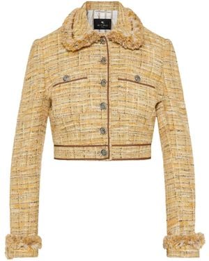 Etro Cropped Tweed Fringe-Trim Jacket - Natural