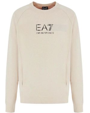 EA7 Logo Printed Round Neck Jumper - White
