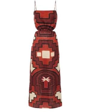Johanna Ortiz Printed Cutout Linen Midi Dress - Red