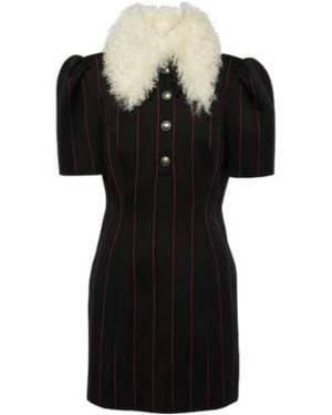 Alessandra Rich Pinstripe Collared Wool-Blend Minidress - Black