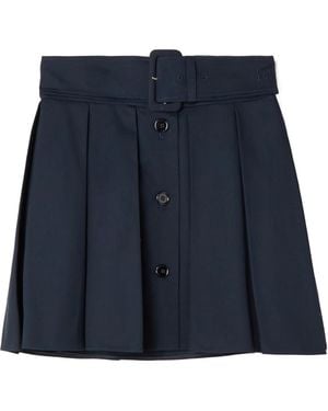 Patou Belted Pleated Cotton-Twill Mini Skirt - Blue