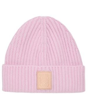 Loewe Logo Patch Knitted Beanie - Pink
