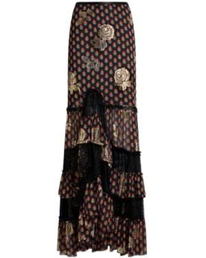 Etro Rose Patterned Asymmetric Midi Skirt - Black