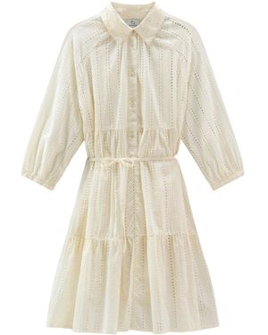 Woolrich Broderie Anglaise Tied Waist Shirt Dress - Natural