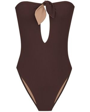 Saint Laurent Strapless Lace-Up Swimsuit - Brown