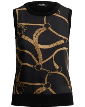 Ralph Lauren Belting-Print Sleeveless Top - Black