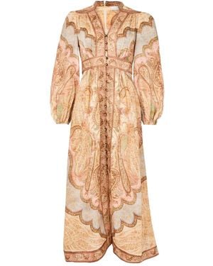 Zimmermann Wanderlust Deep V-Neck Midi Dress - Natural
