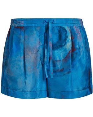 ショートパンツ Marni Relaxed-Fit Silk Shorts With Artistic Print Marni painterly-print Silk Shorts | Blue | FARFETCH
