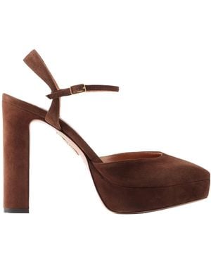 Aquazzura Suede Platform Court Shoes - Brown