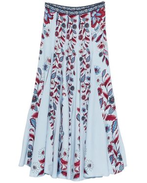 FARM Rio Floral Printed Pleated Maxi Skirt - Blue