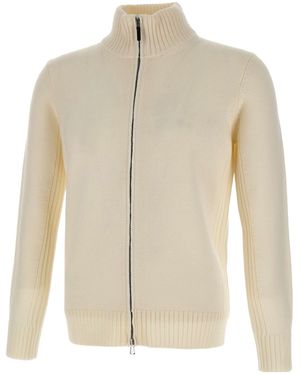 Kangra Cashmere Kangra Ribbed Zip-Up Stand Collar Cardigan - White