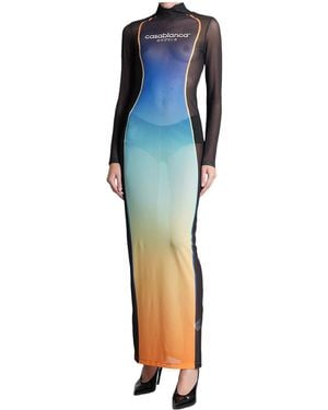 CASABLANCA Mesh Printed Gradient Maxi Dress - Blue