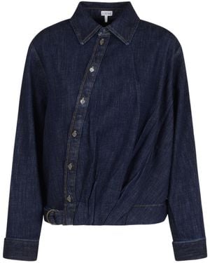 Loewe Cotton-Blend Draped Shirt - Blue