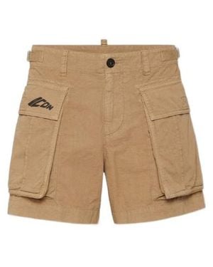 DSquared² Icon-Printed Mid-Rise Cargo Shorts - Natural