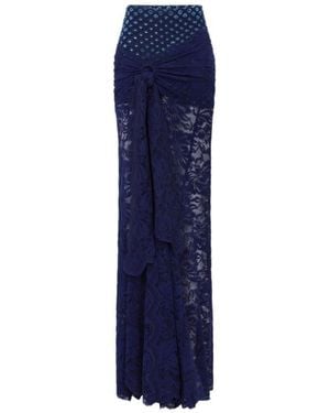 Rabanne Trompe-L'Œil-Effect Lace Maxi Skirt - Blue