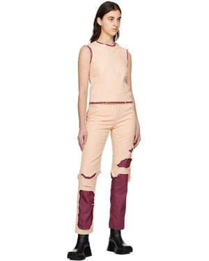 Raf Simons Burgundy Double Destroyed Jeans - Natural