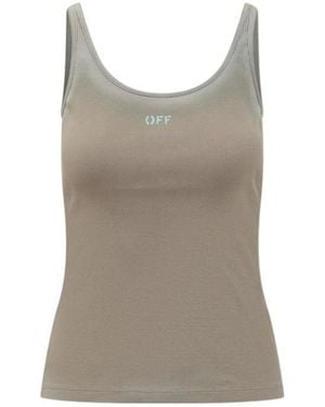Off-White c/o Virgil Abloh Logo Printed Ribbed-Knit Tank Top - Brown