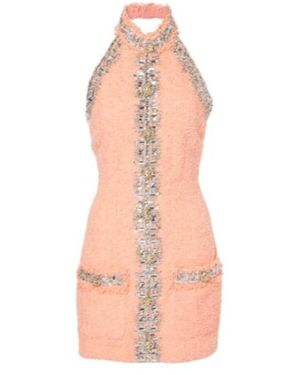 Balmain Embellished Halterneck Minidress - Pink