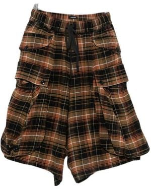 R13 Check-Pattern Cargo Shorts - Brown