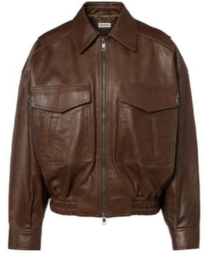 STAUD Eugene Leather Bomber Jacket - Brown